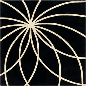 พรมขนสัตว์ทอมือลายเรขาคณิตดอกไม้สีดำงาช้างสำหรับห้องนั่งเล่น ดีไซน์รูปทรงสี่เหลี่ยมผืนผ้า - Product Image 6