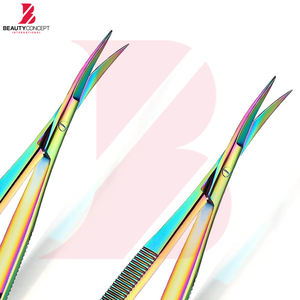 Ciseaux de beauté à ressort légers et durables en acier inoxydable à lame courbée de 4,5 pouces, couleur arc-en-ciel, avec logo personnalisé, fabriqués au Pakistan - Product Image 3