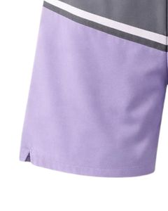 กางเกงขาสั้นผู้ชายสีเทาและสีลาเวนเดอร์แบบมีเชือกผูกเอว มีกระเป๋าซิป สวมใส่สบาย เหมาะสำหรับฤดูร้อน ชายหาด กีฬา แห้งเร็ว - Product Image 3