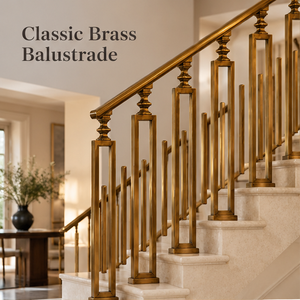 Barandilla Geométrica de Bronce con Balaustres de Marco Cuadrado para Hoteles de Lujo, Villas y Escaleras Modernas Clásicas - Product Image 3