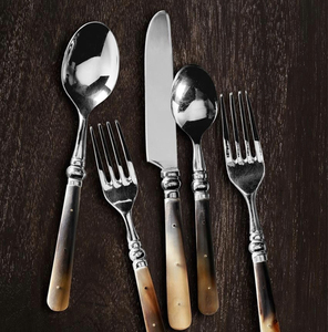 Plated 5 Piece Stainless Steel Flatware <b>Set</b> Bone Handle Cutlery <b>Set</b> <b>Fork</b> Spoon <b>Knife</b> for Wedding Tablee - Product Image 2