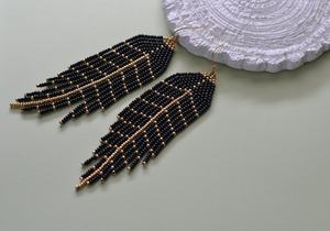 Women's Summer Bohemian Handmade Western Fringe With Gold Accents Style Dangling Beading Earrings Unique Long Design Beading - Product Image 4