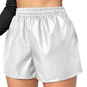 Women's High Waisted PU Leather Shorts Solid Color Elastic Waist Loose Fit Gym Casual Shorts Pants Flexible Short - Product Image 3
