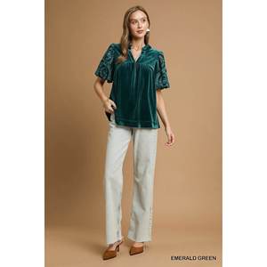 Umgee Blusa de Manga Bordada de Terciopelo para Mujer - Product Image 1