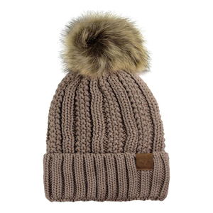 Gorro de Punto Rosa con Pompón de Piel Sintética, Color Sólido, Gorro de Invierno, Estilo Casual, Talla Adulto 56-58CM - Product Image 6