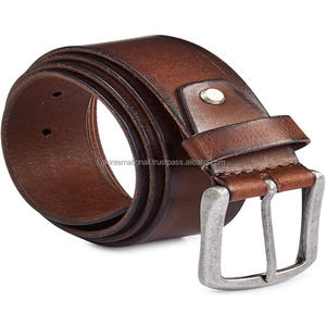Cinturón informal de cuero de vaca de capa superior para hombre en cuero genuino marrón con hebilla de latón plateado antiguo sólido tamaños personalizados - Product Image 2