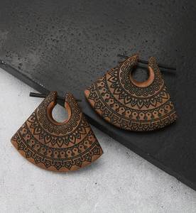 Boucles d'oreilles pendantes en bois rondes minimalistes pour femme, faites à la main, style rustique, pour fêtes et usage quotidien, bijoux fantaisie - Product Image 2