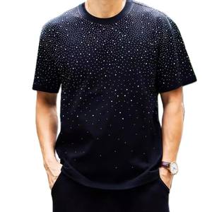 T-Shirt noir à strass pour hommes, luxueux, orné de diamants scintillants, ONEAPEX INTERNATIONAL, manches courtes, respirant, Streetwear - Product Image 1