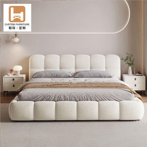 थोक लोकप्रिय पफ बिस्तर सेट फर्नीचर बेडरूम डिजाइनर क्रीम सफेद कपड़े बिस्तर के लिए गर्म बिक्री होटल आधुनिक राजा बिस्तर फ्रेम - Product Image 4