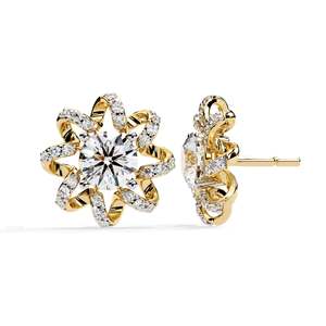 Pendientes de Diamantes para Mujer, Corte Brillante Redondo, Diseño Halo, Oro Blanco de 18K, Estilo Clásico - Product Image 2