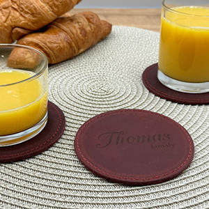 Genuine Leather Coasters with Metal Ring Holder Round Drink Mat Set Luxury Cowhide Table Surface Protector GLC-0165 - Product Image 6