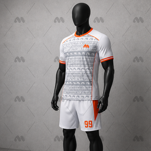 Uniforme Deportivo Personalizado 100% Poliéster, Jersey de Fútbol con Estampado, Manga Corta, Equipación de Entrenamiento, Blanco con Franjas Naranjas - Product Image 4
