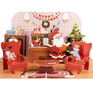 Venta al por mayor hecho a mano 3D artesanía Pop Up Tarjeta de papel para el día de Navidad saludo invitación regalo con Santa muñeco de nieve Reno - Product Image 1