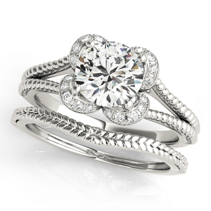 Ensemble de bagues de fiançailles et de mariage en or 10K 14K 18K et argent 925 935 plaqué rhodium, avec diamant de laboratoire certifié IGI, motif floral en forme de feuille - Product Image 2