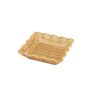 Bandeja cuadrada premium de ratán PE, cesta de almacenamiento tejida a mano con borde ondulado, bandeja de servicio para mesa de cocina, decoración del hogar. - Product Image 1