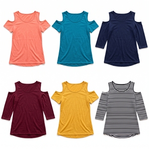 Blusa Casual de Lino para Mujer, Holgada, con Hombros Descubiertos y Manga Recortada, Tejida, OEM ODM, Venta al por Mayor, Logotipo Personalizado de Fábrica, MOQ Bajo - Product Image 3