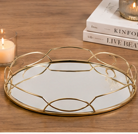 Round Glass <b>Storage</b> Tray With Gold Frame Modern Design Durable Indoor <b>Tabletop</b> Accessory Living Room Decor - Product Image 6