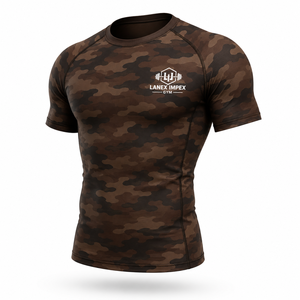 <b>Men's</b> Brown Camo <b>Compression</b> Rash Guard Short Sleeve Athletic Gym <b>Shirt</b> Fitness Training Workout Sports Base Layer Sportswear - Product Image 2