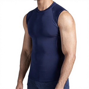 Men's Navy Blue Sleeveless Compression Tank Top O-Neck Quick Dry Sporty Fit Knitted Spandex/Cotton Solid 160g Athletic Wear - Product Image 1