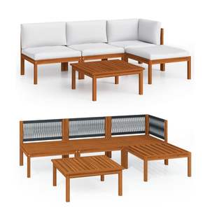 Conjunto de Muebles de Jardín Modulares Medianos de Madera Maciza de Acacia Color Crema - Product Image 2
