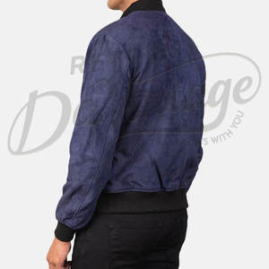 Blouson Bomber en Daim Bleu Marine Personnalisé pour Homme – Col Baseball Zippé Minimaliste, Coupe Slim, Style Décontracté et Urbain - Product Image 2