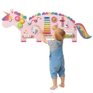 Pannello Attività Dinosauro 11 in 1, Gioco Sensoriale in Legno per Bambini, Colore Rosa - Product Image 2