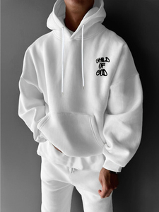 Sweat à capuche blanc ample en polyester tricoté, manches lanternes, style streetwear décontracté, avec poche, pour l'automne - Product Image 6