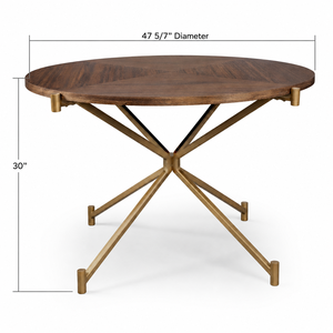 Table à manger ronde moderne en bois avec base en métal doré en forme d'étoile, diamètre 47 5/7, hauteur 30, design mid-century, table en bois - Product Image 2
