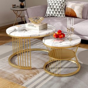 Juego de 2 Mesas de Centro Modernas, Mesas Auxiliares Hechas a Mano, Juego de Muebles para Sala de Estar, Mesas Redondas Decorativas con Elegante Metal - Product Image 5