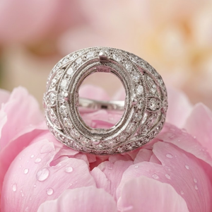 Envío de la gota Joyería Simplemente la mejor calidad 18K Oro blanco sólido Diamante natural Forma ovalada Montaje de Halo exagerado para regalo - Product Image 5