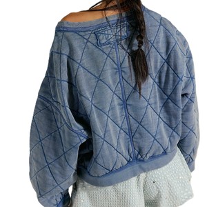 Sudaderas con cuello redondo de algodón grueso con efecto vintage, pedrería y bordados, estilo oversize, para invierno - Product Image 2
