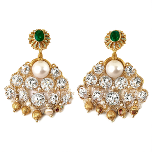 Vintage Nakshi Chandbali Chandelier Drop <b>Earrings</b> with Jade <b>Pearl</b> <b>Diamond</b> Moissanite for Wedding Party - Product Image 3