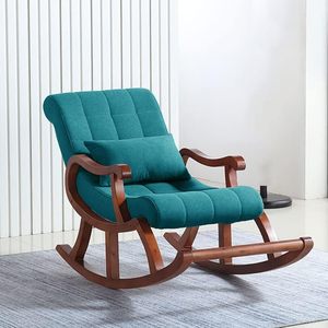 Sheesham Wood Rocking Chair – Handcrafted Solid Wood Armrest Rocker with <b>Cushioned</b> Seat & <b>Back</b>, Pillow Included, Lounge Chair - Product Image 2