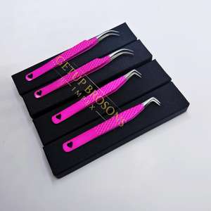 Pinzas para Extensión de Pestañas Curvas de Acero Inoxidable Getup Brosons Impex, Color Rosa Intenso con Recubrimiento en Polvo, Pinzas Profesionales para Pestañas - Product Image 4