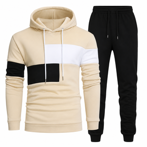Men's Color Blocking Hoodie Tracksuit Set Casual Full Sleeve Drawstring Joggers White <b>Red</b> Black Polyester Autumn Wear - Product Image 6