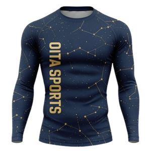 Camiseta de Compresión Azul Marino de Manga Larga con Estampado de Constelaciones, Ropa Deportiva Transpirable Sublimada para Entrenamiento Atlético y Gimnasio - Product Image 1