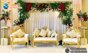 ชุดโซฟาหรูหราสีขาวทองแบบมหาราชาสำหรับเวทีงานแต่งงาน  บัลลังก์ไม้คลาสสิกสำหรับพระราชาและพระราชินี  โซฟาคู่รักและเก้าอี้สำหรับงานแต่งงาน สหรัฐอเมริกา - Product Image 5