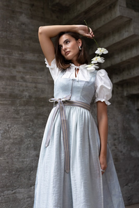 Robe midi trapèze en lin pour femme, sans manches, col carré, avec ceinture, décontractée, d'été, respirante, tissée, couleur unie, ourlet évasé - Product Image 6