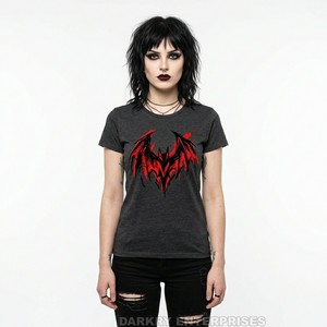 Camiseta de Algodón para Mujer con Estampado Gráfico de Murciélago Rojo, Estilo Artístico, Venta al por Mayor, Directo de Fabricante - Product Image 1