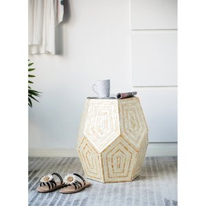 Luxury Bone Inlay Side Table Handmade Wooden Mosaic Design Bedside End Table Floral Accent Furniture Custom Bedroom Living Room - Product Image 5