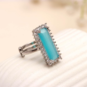 925 <b>Sterling</b> <b>Silver</b> Turquoise <b>Ring</b> Rectangular Turquoise Halo Statement <b>Adjustable</b> Blue Gemstone <b>Ring</b> for Women - Product Image 1