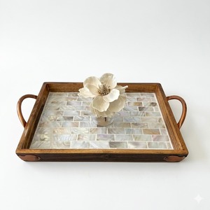 Handcrafted Mother Of Pearl Inlay <b>Black</b> & White Floral Wooden <b>Serving</b> <b>Tray</b> Set Decorative Ottoman Coffee Table <b>Tray</b> With Handles - Product Image 5