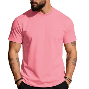T-shirt en coton uni à manches courtes et col rond pour homme, coupe ajustée, décontracté, respirant, en jersey tricoté, longueur standard, design uni teint - Product Image 2