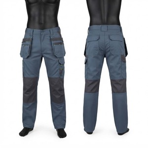Pantalon de travail en velours côtelé de qualité supérieure 245 GSM, écologique, imperméable, en polycoton, bleu, avec empiècements foncés aux genoux, plusieurs poches cargo - Product Image 1