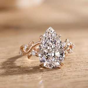 Bague de fiançailles en or massif 10K 14K 18K certifiée IGI, diamant de laboratoire taille poire et taille ronde, pour femme, E VVS - Product Image 2