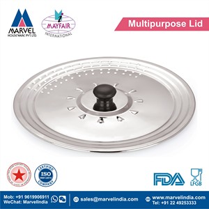Couvercle passoire en acier inoxydable avec design perforé et bouton noir, compatible lave-vaisselle, couvercle polyvalent - Product Image 2