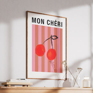 Décoration murale festive, affiche illustrée rétro aux fruits de cerise, impression artistique murale mignonne pour la cuisine - Product Image 3