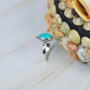 Blue Turquoise Smooth Pear Shape Gemstone Ring For Women 925 Sterling <b>Silver</b> Handmade Fashion Jewelry Ring Wholesale Bulk Supply - Product Image 4