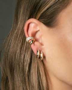 Diamond Double Row Dome Ear Cuffs Puff Pave Minimalist 10k 14k 18k Solid Gold Half Moon No <b>Piercing</b> Single Piece Shiny Wholesale - Product Image 2