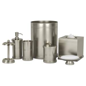 Juego de accesorios de baño de metal decorativos y modernos con dispensador de jabón, soporte para cepillos de dientes y bandeja para jabón - Product Image 3